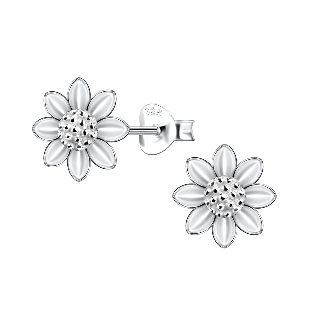 [10034375] Puces d'oreilles fleur en argent