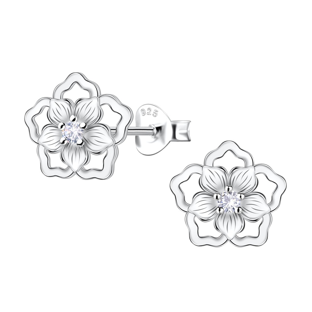 Puces d'oreilles fleur en argent