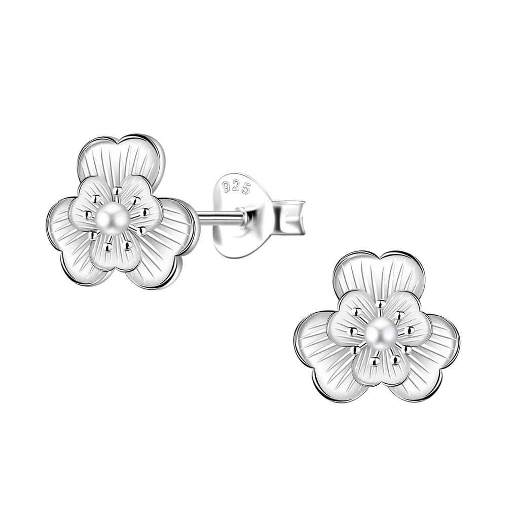 Puces d'oreilles fleur en argent