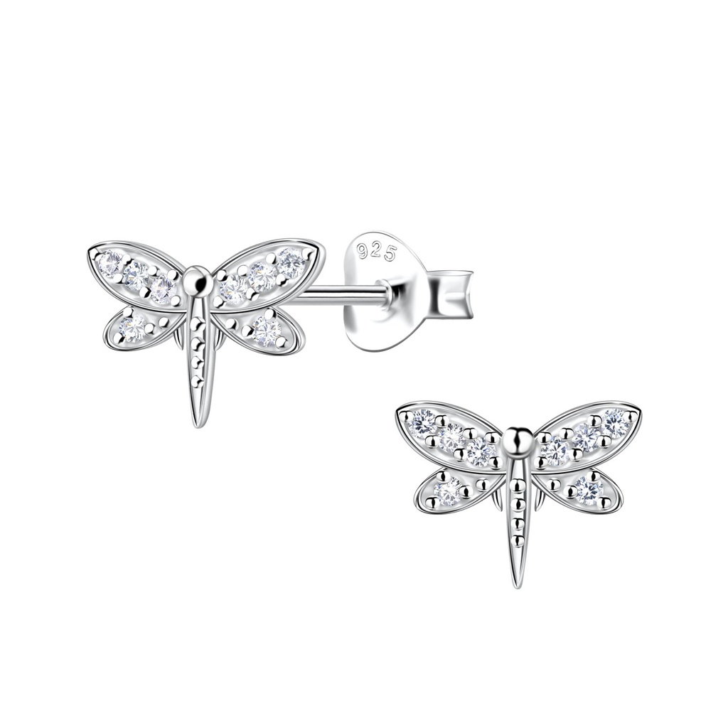 Puces d'oreilles libellule en argent