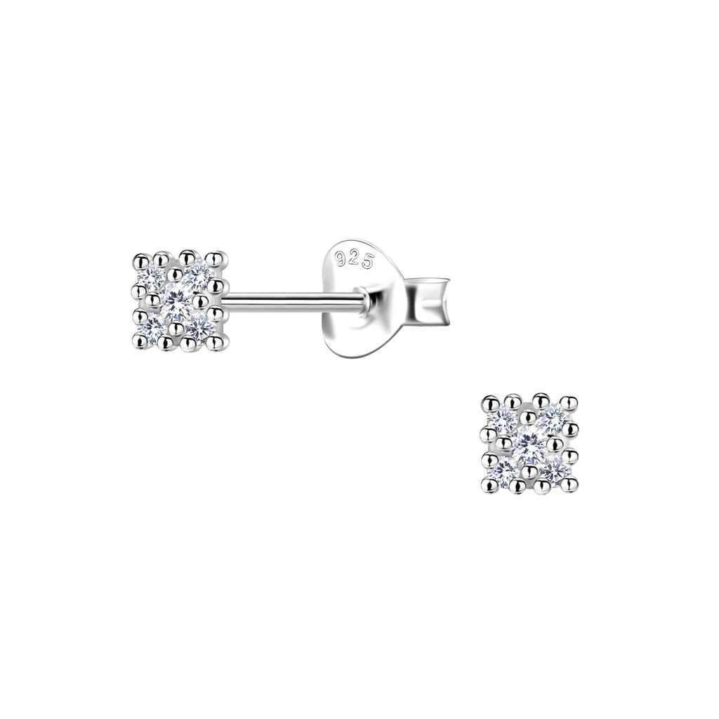 Silver Square Stud Earrings 