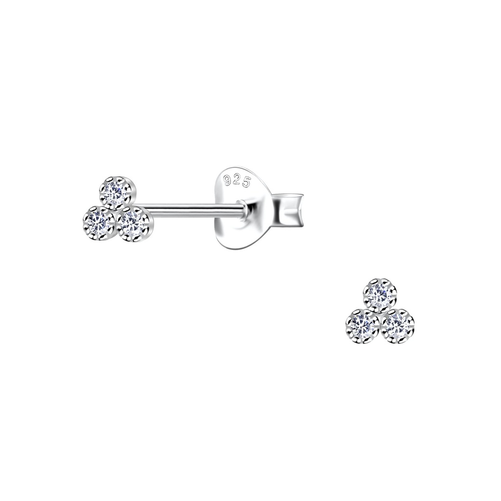Puces d'oreilles trois pierres en argent
