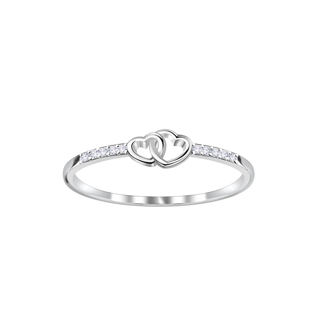 [10035827] Silver Double Heart Ring (EU 52 / US 6)