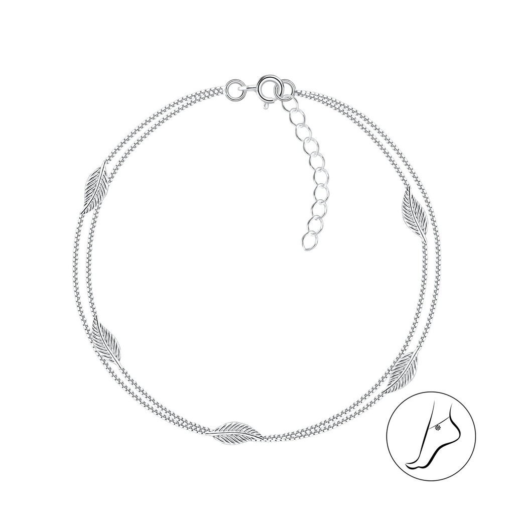 [10035195] Chaîne de cheville feuille en argent