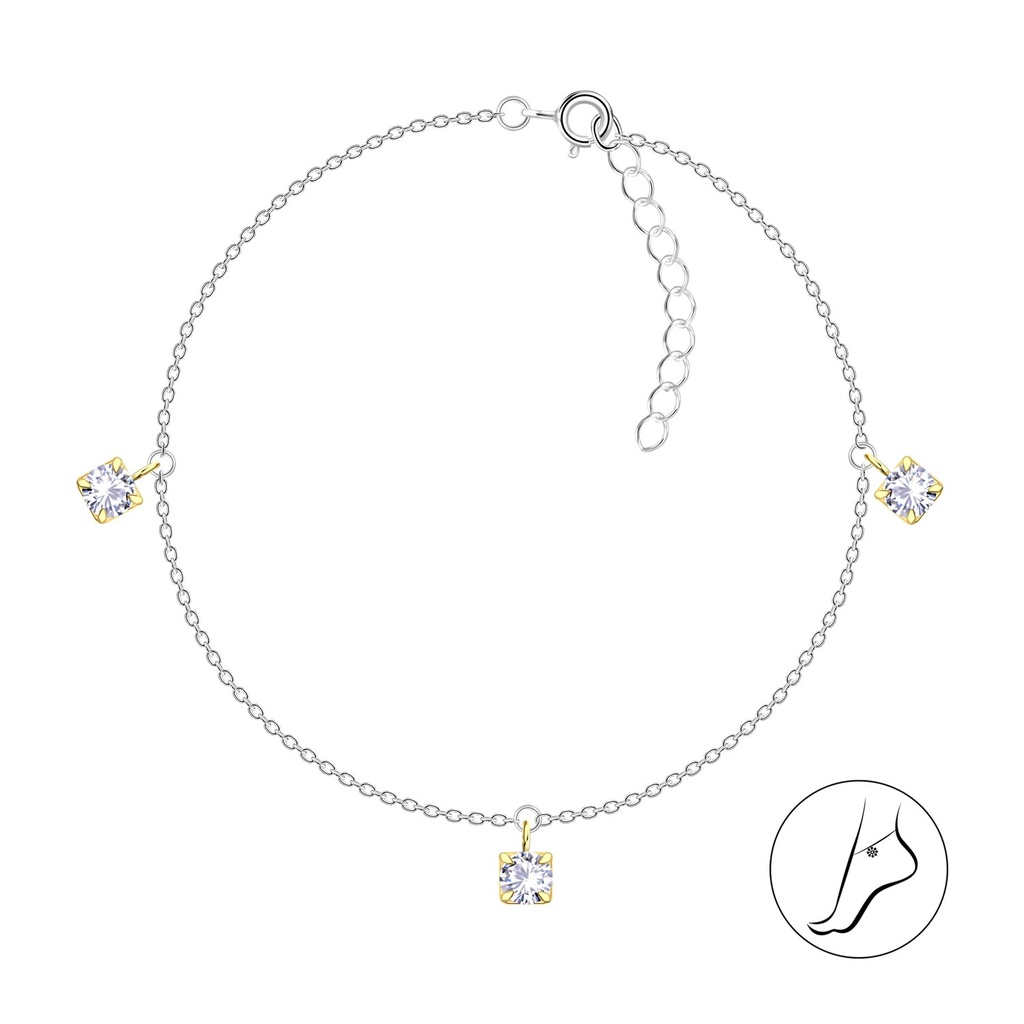 [10034950] 4mm Round Cubic Zirconia Silver Anklet