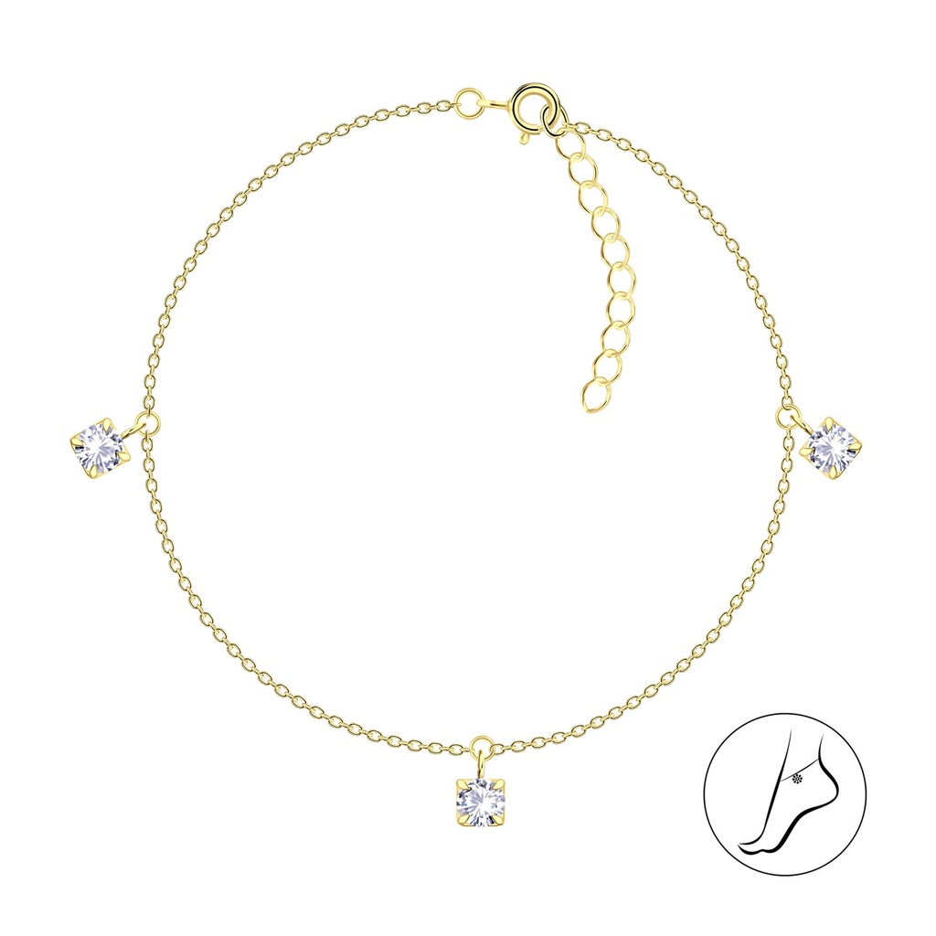 [10034945] Chaîne de cheville en argent zircon rond 4 mm