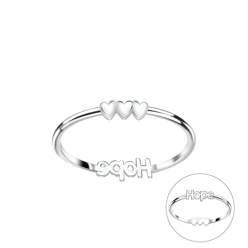 [10034554] Silver Double Sided Hope and Heart Ring (EU 52 / US 6)