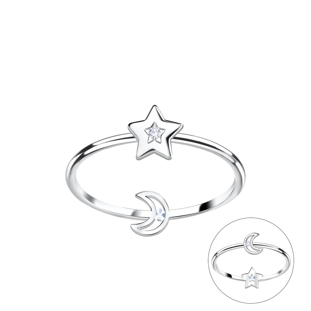 [10034566] Bague double face lune et étoile en argent (EU 52 / US 6)