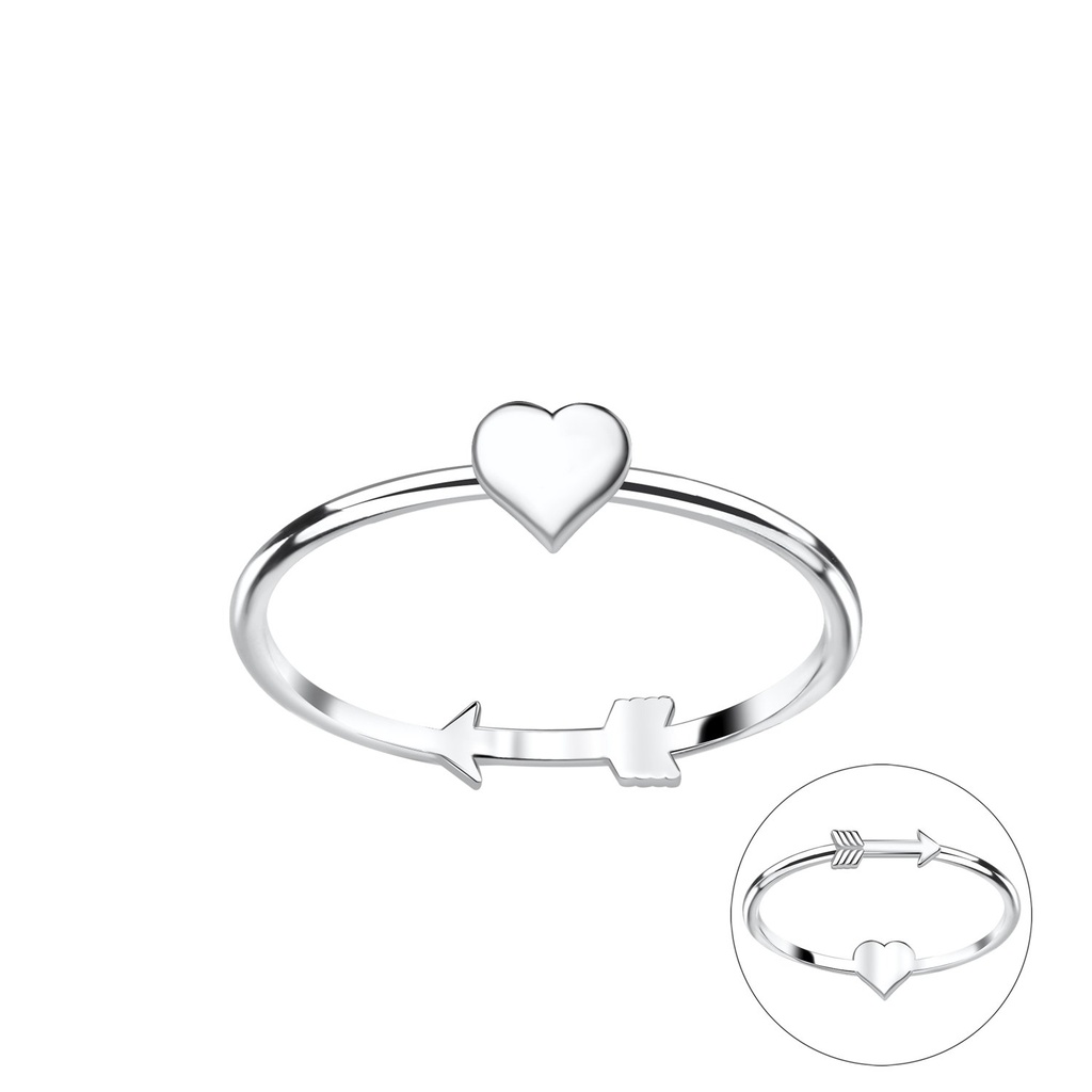 Bague double face cœur et flèche en argent