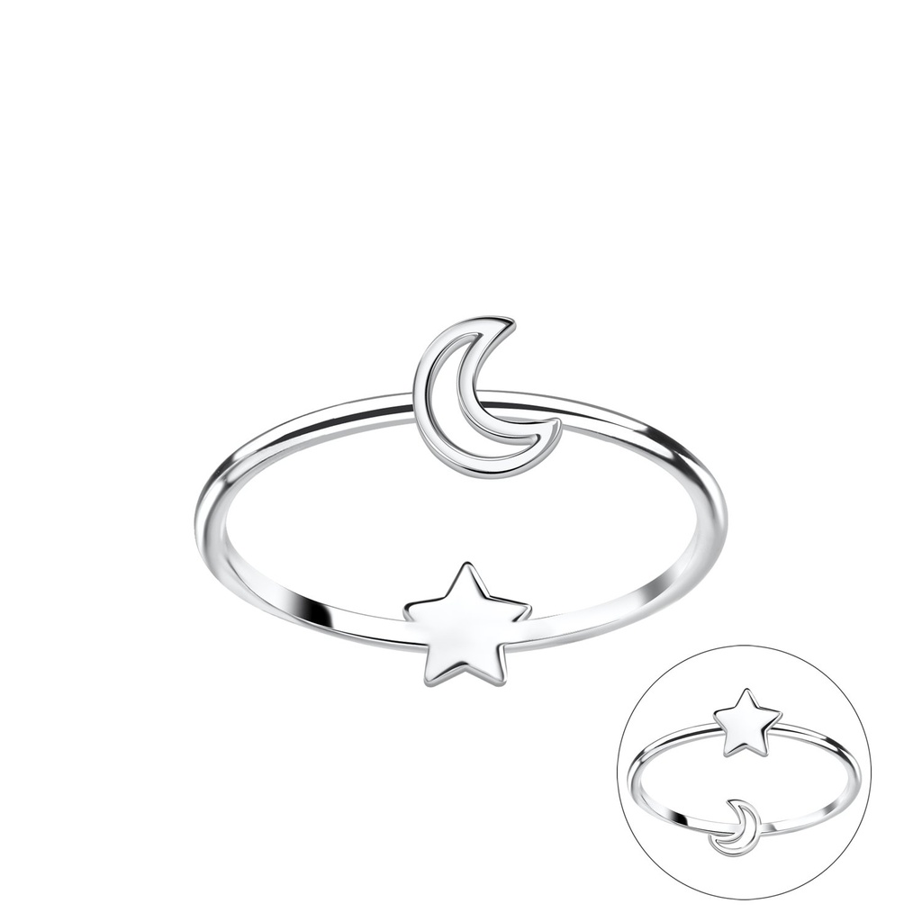 Bague double face lune et étoile en argent