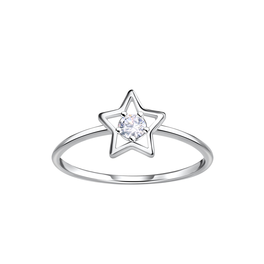Silver Outline Star Ring With Stone