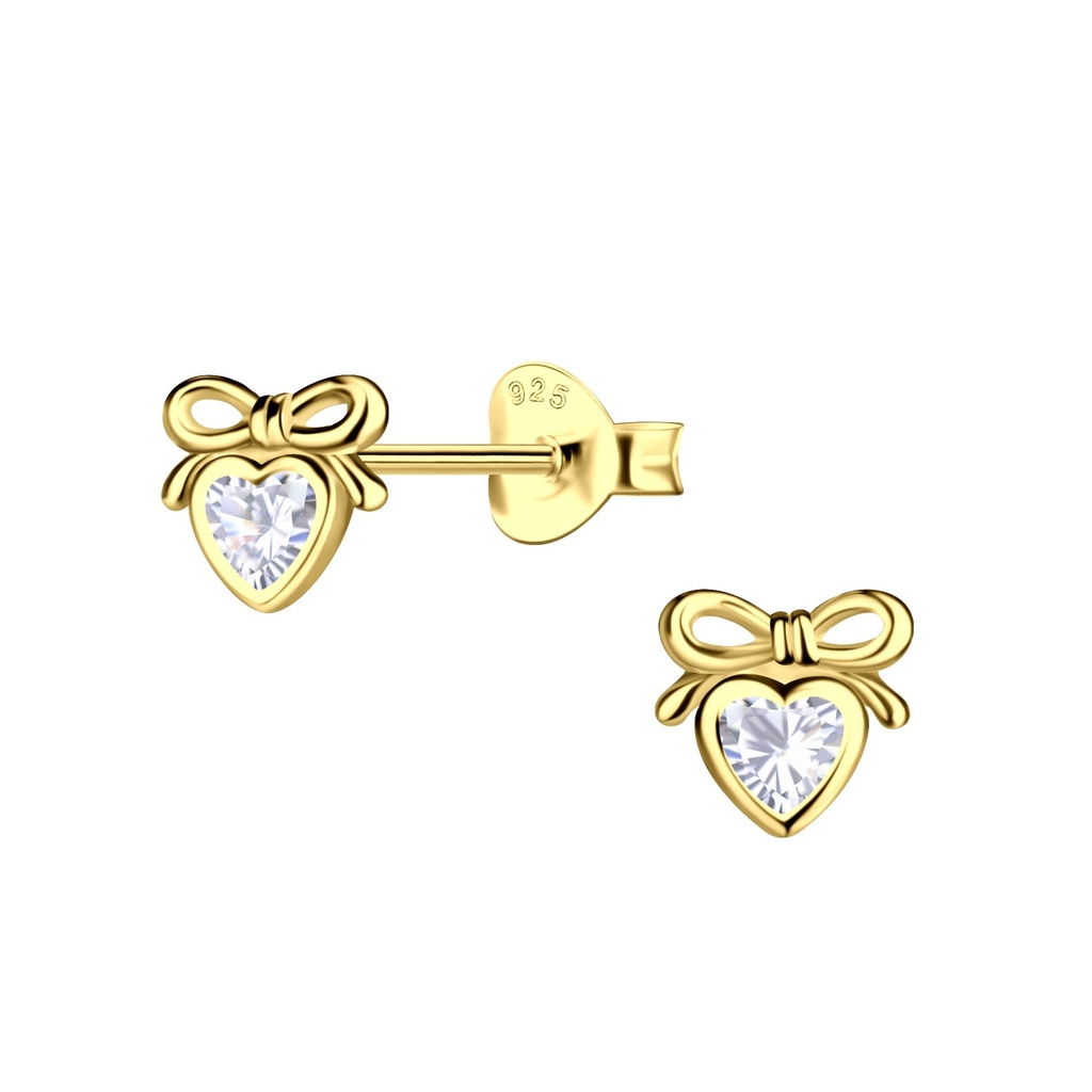 Silver Bow Heart Stud Earrings