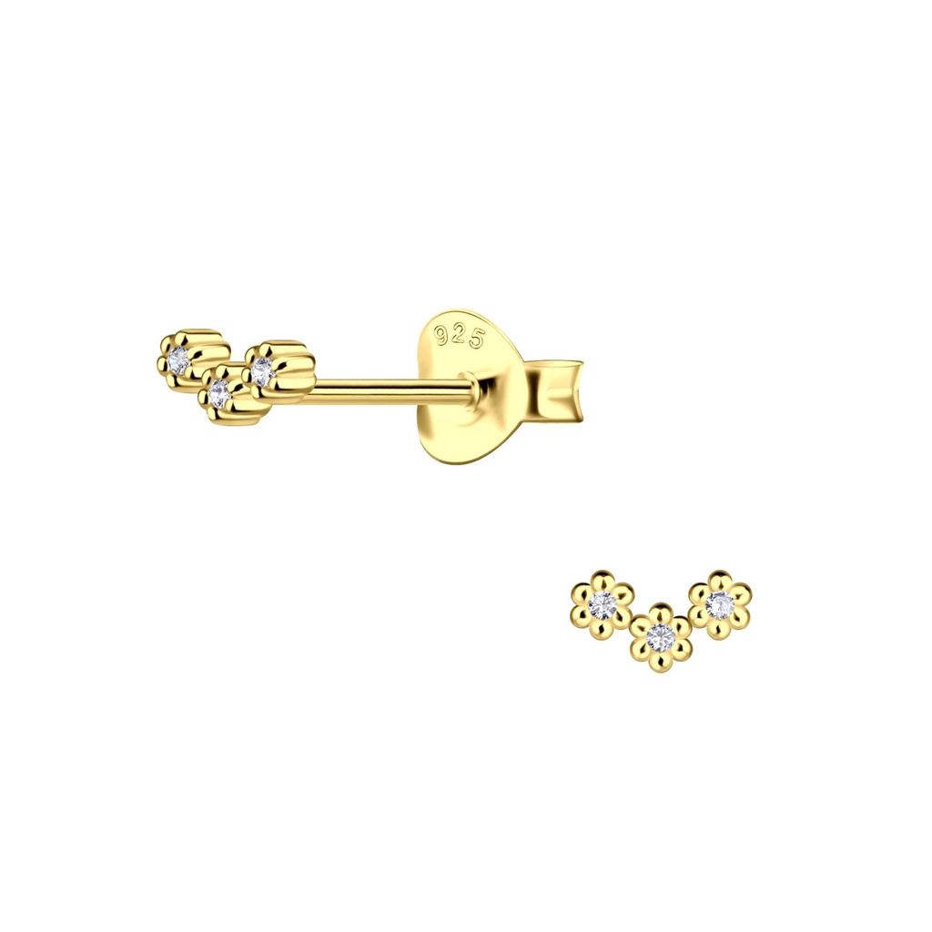 Silver Triple Flower Stud Earrings