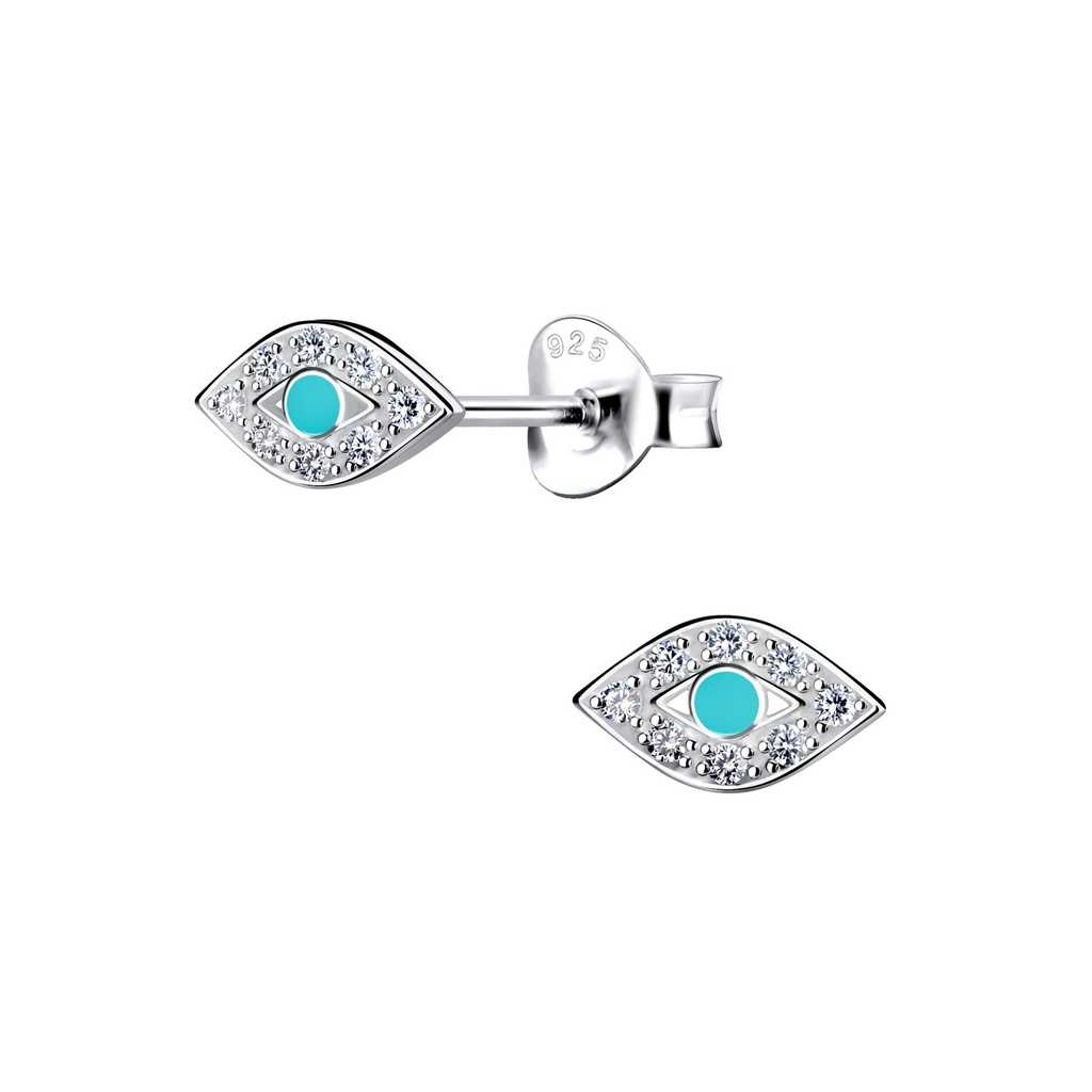Silver Evil Eye Stud Earrings