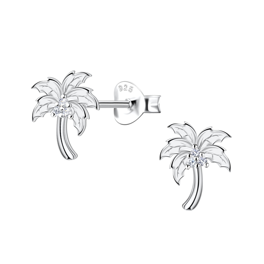 Puces d'oreilles arbre noix de coco en argent