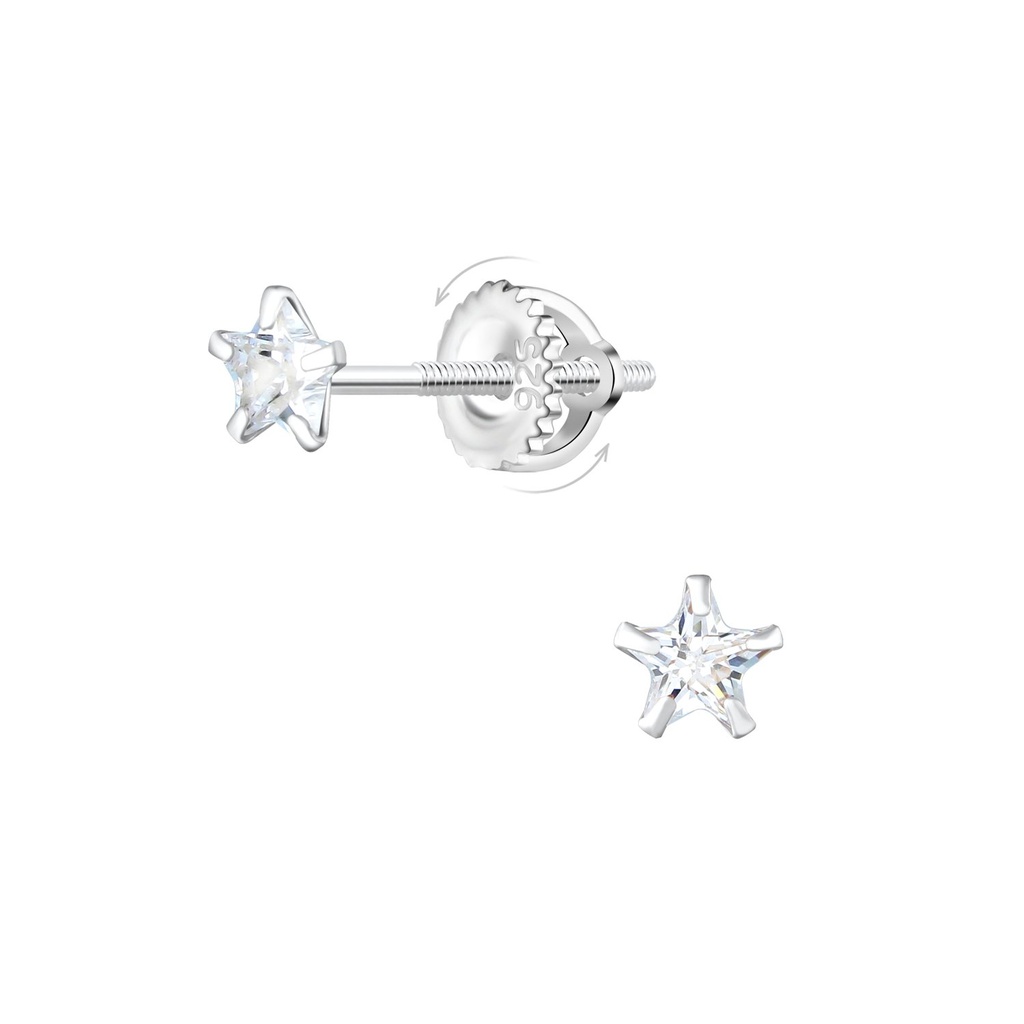 [10033477] 4mm Star Cubic Zirconia Silver Screw Back Earrings