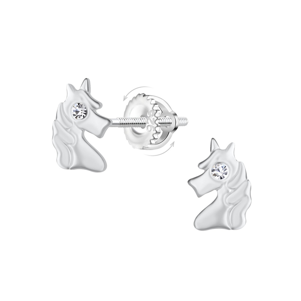 [10036039] Silver Unicorn Screw Back Earrings