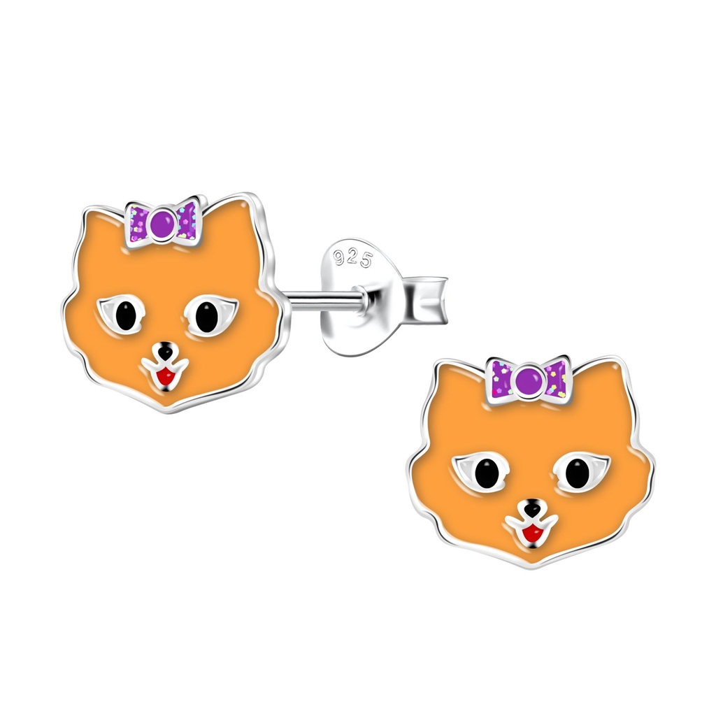 [10035793] Silver Cat Stud Earrings 