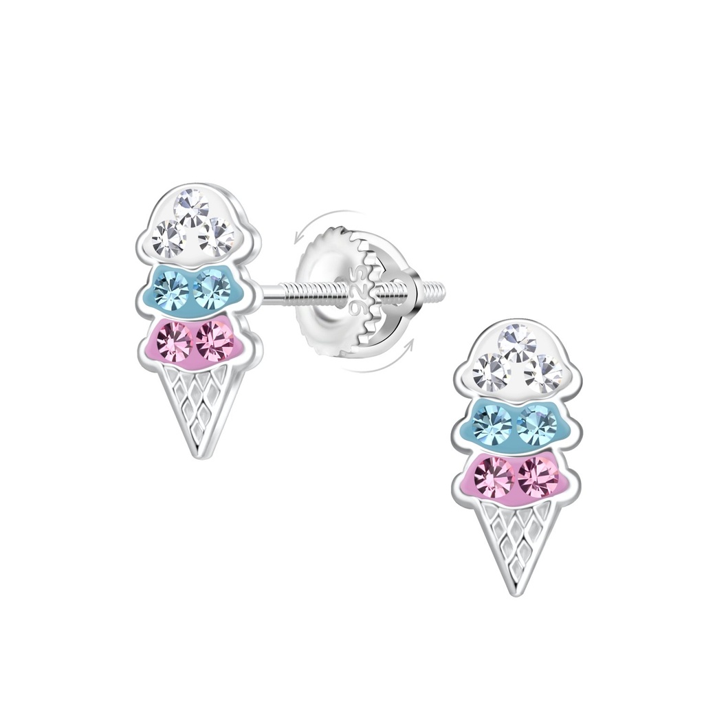 [10033483] Silver Ice Cream Screw Back Earrings