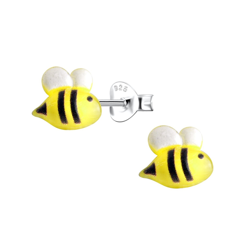 Puces d'oreilles en argent avec abeille en résine