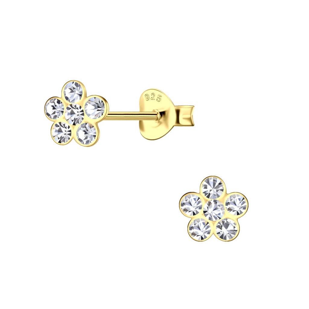 [10035782] Silver Crystal Flower Stud Earrings