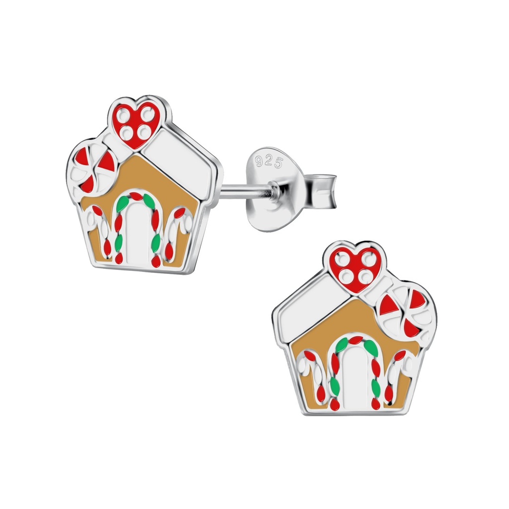 [10033125] Puces d'oreilles maison pain d'épice en argent