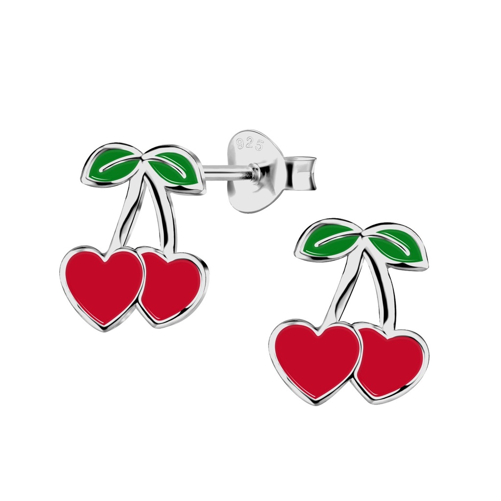 [10035129] Puces d'oreilles cœur cerise en argent