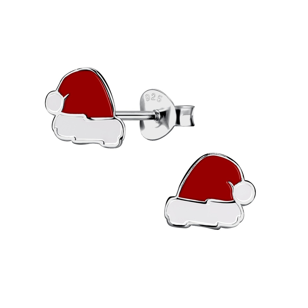 Puces d'oreilles chapeau de père Noël en argent