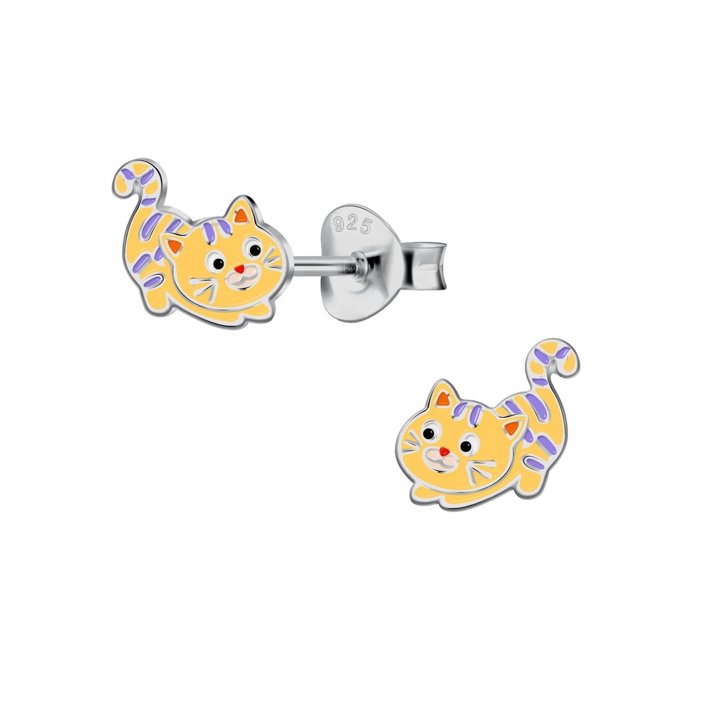 Silver Cat Stud Earrings