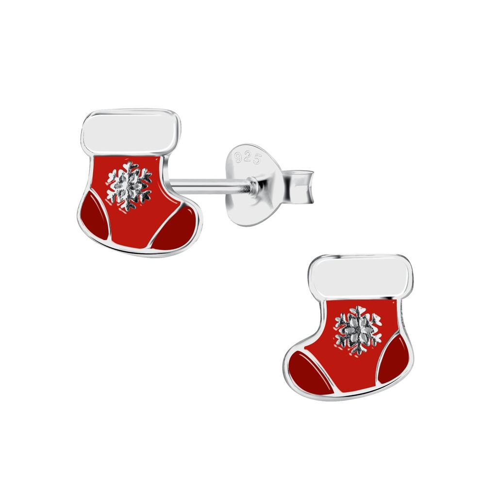 [10033114] Silver Christmas Stocking Stud Earrings