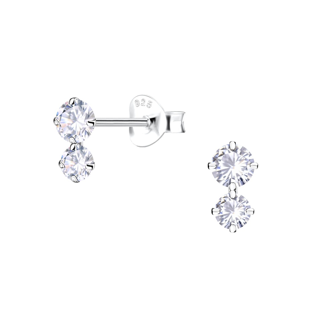 Puces d'oreilles doubles en argent zircon rond