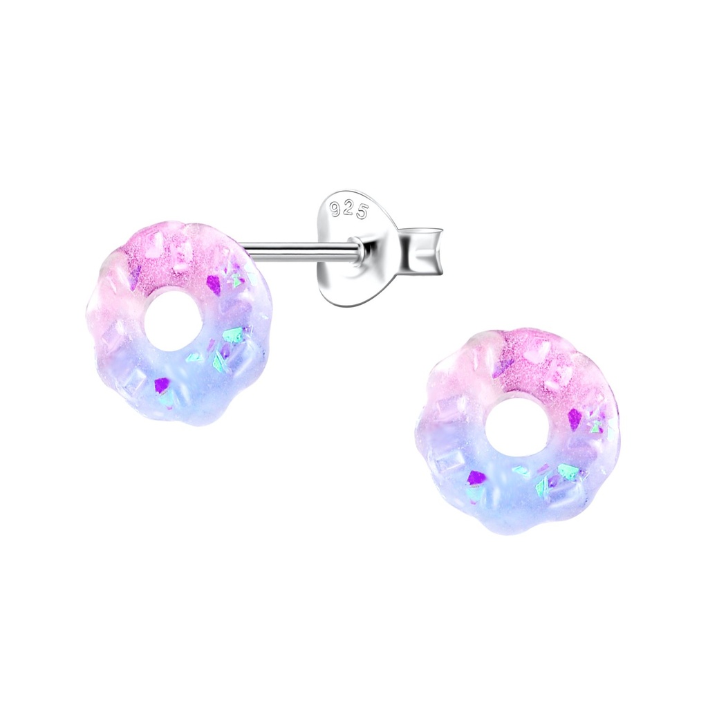 Silver Stud Earrings with Resin Donut