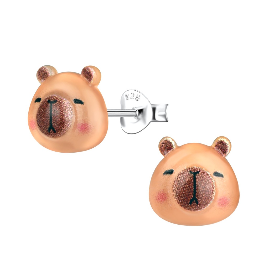 Puces d'oreilles en argent avec capybara en résine