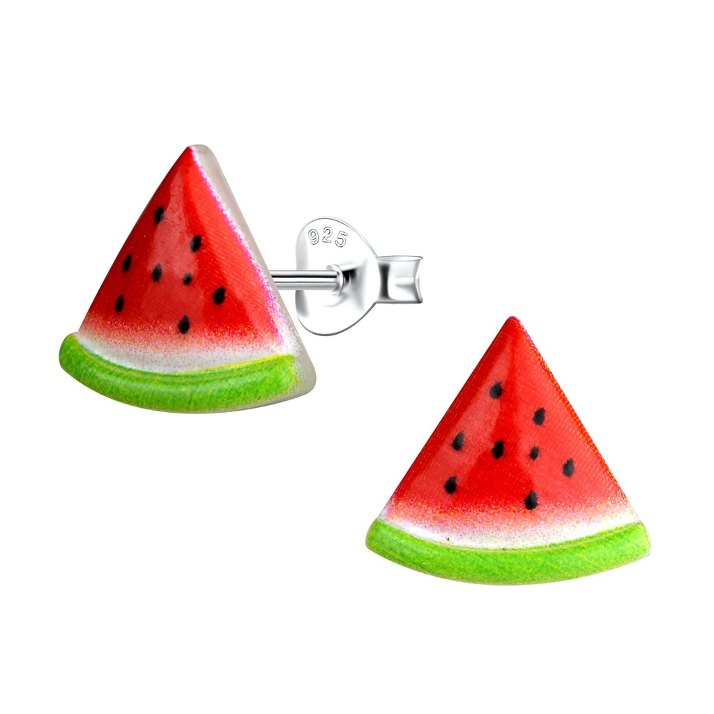 Puces d'oreilles en argent avec pastèque en résine