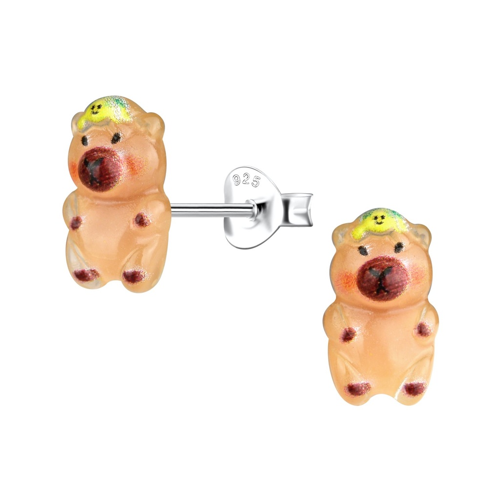 [10033589] Silver Stud Earrings with Resin Capybara