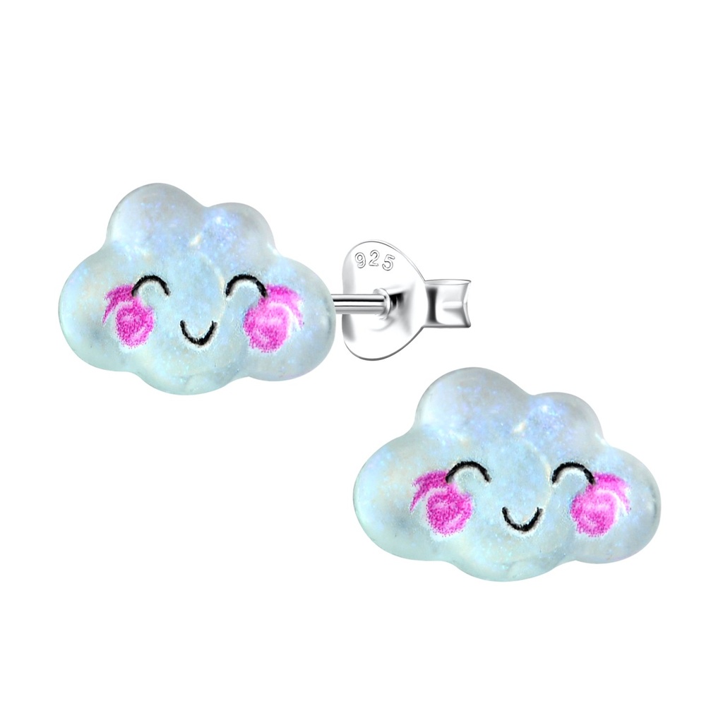 [10034487] Puces d'oreilles en argent avec nuage en résine