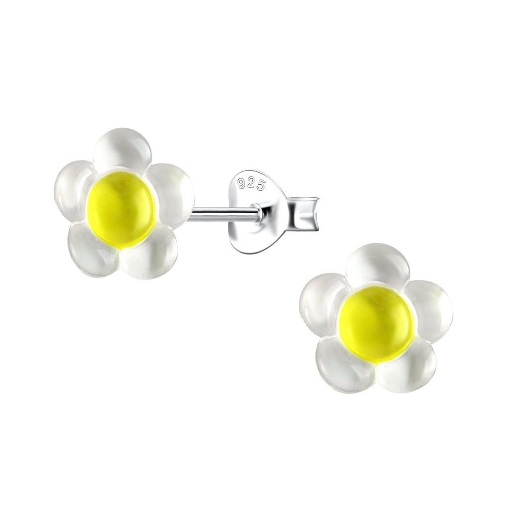 Puces d'oreilles en argent avec fleur en résine