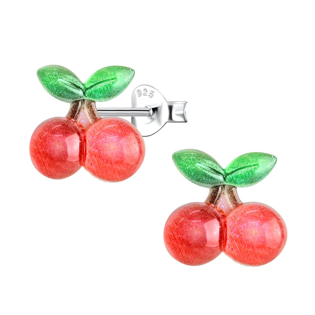 Puces d'oreilles en argent avec cerise en résine