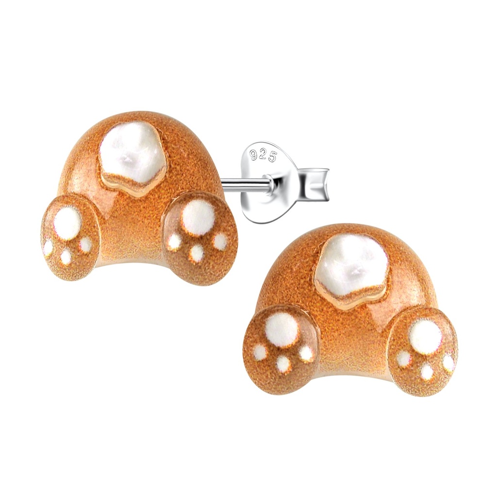 Puces d'oreilles en argent avec fesses d'ours en résine