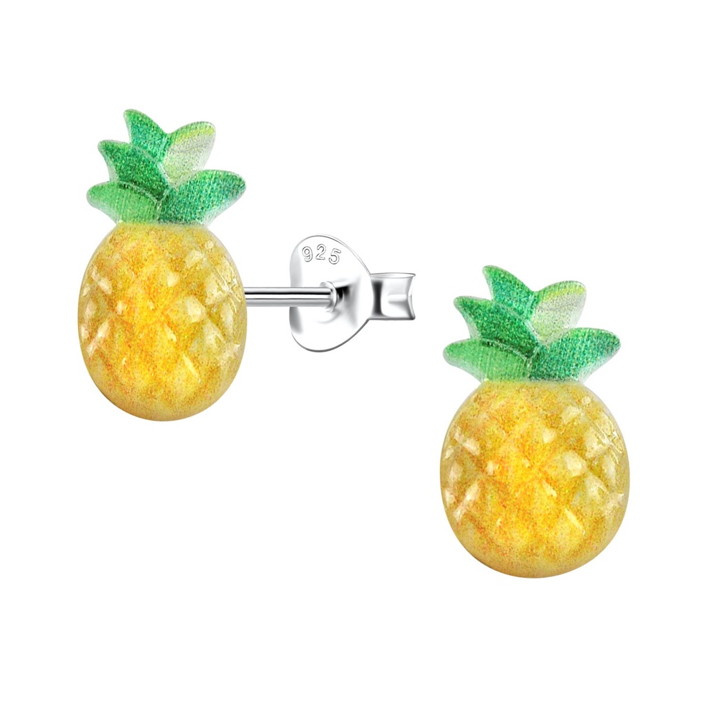 Puces d'oreilles en argent avec ananas en résine