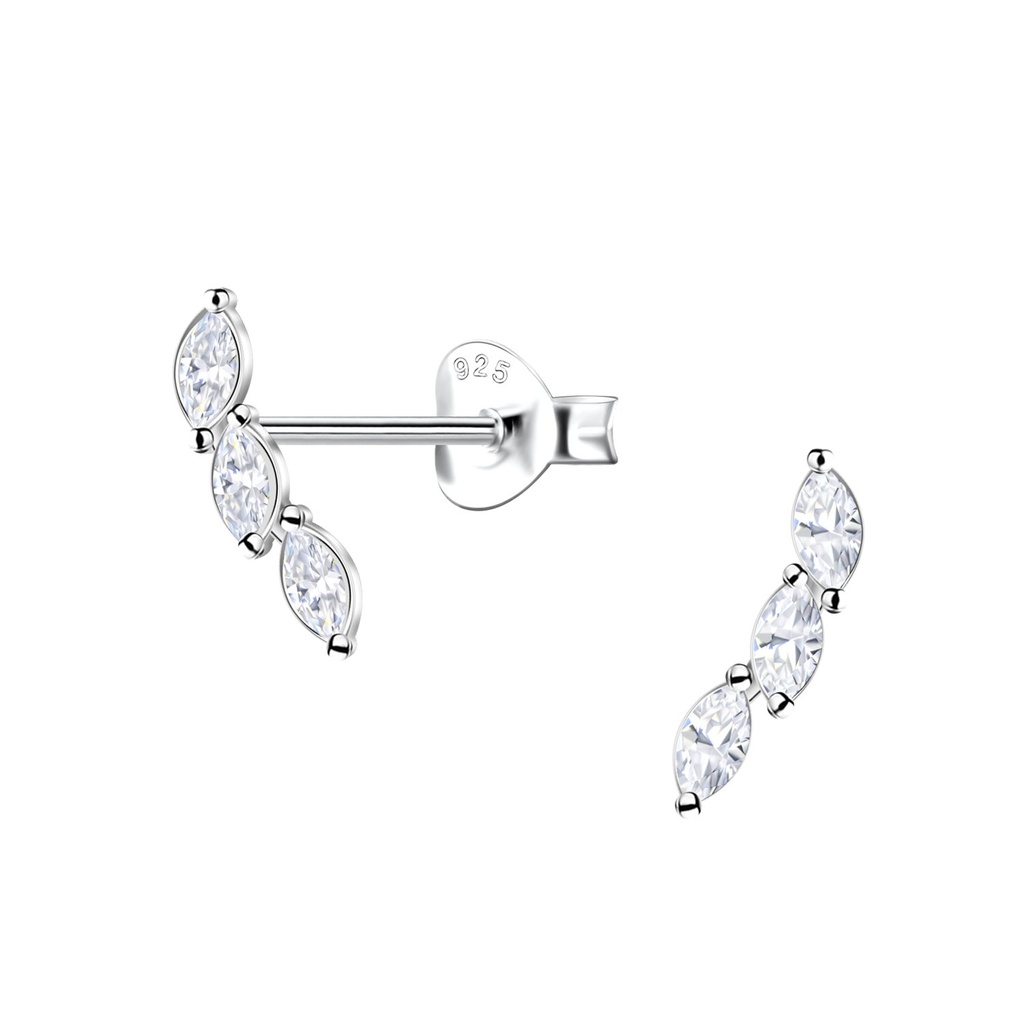 Silver Marquise Curved Stud Earrings 